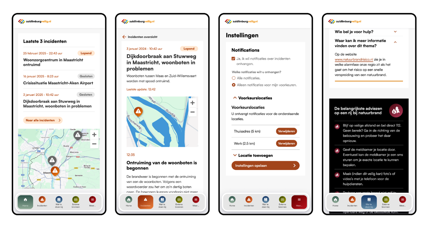 Voorbeeld screenshots app 'Zuidlimburgveilig'